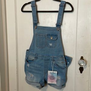 New Wax Jean Overalls Shorts Kids Blue Denim Size Small